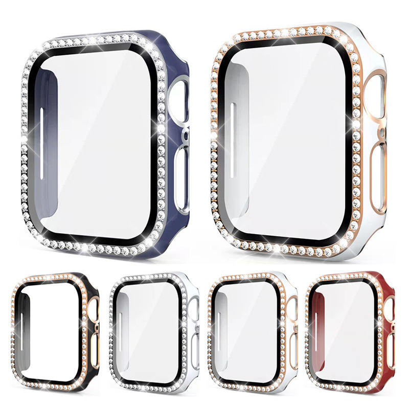 Smartwatch Band Accessories - بلينغ الزجاج + غطاء لساعة أبل