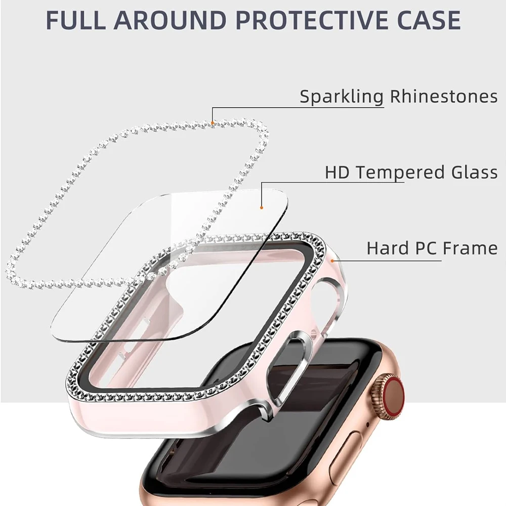 بلينغ الزجاج + غطاء لساعة أبل  - مراجعة Smartwatch Band Accessories وسعره