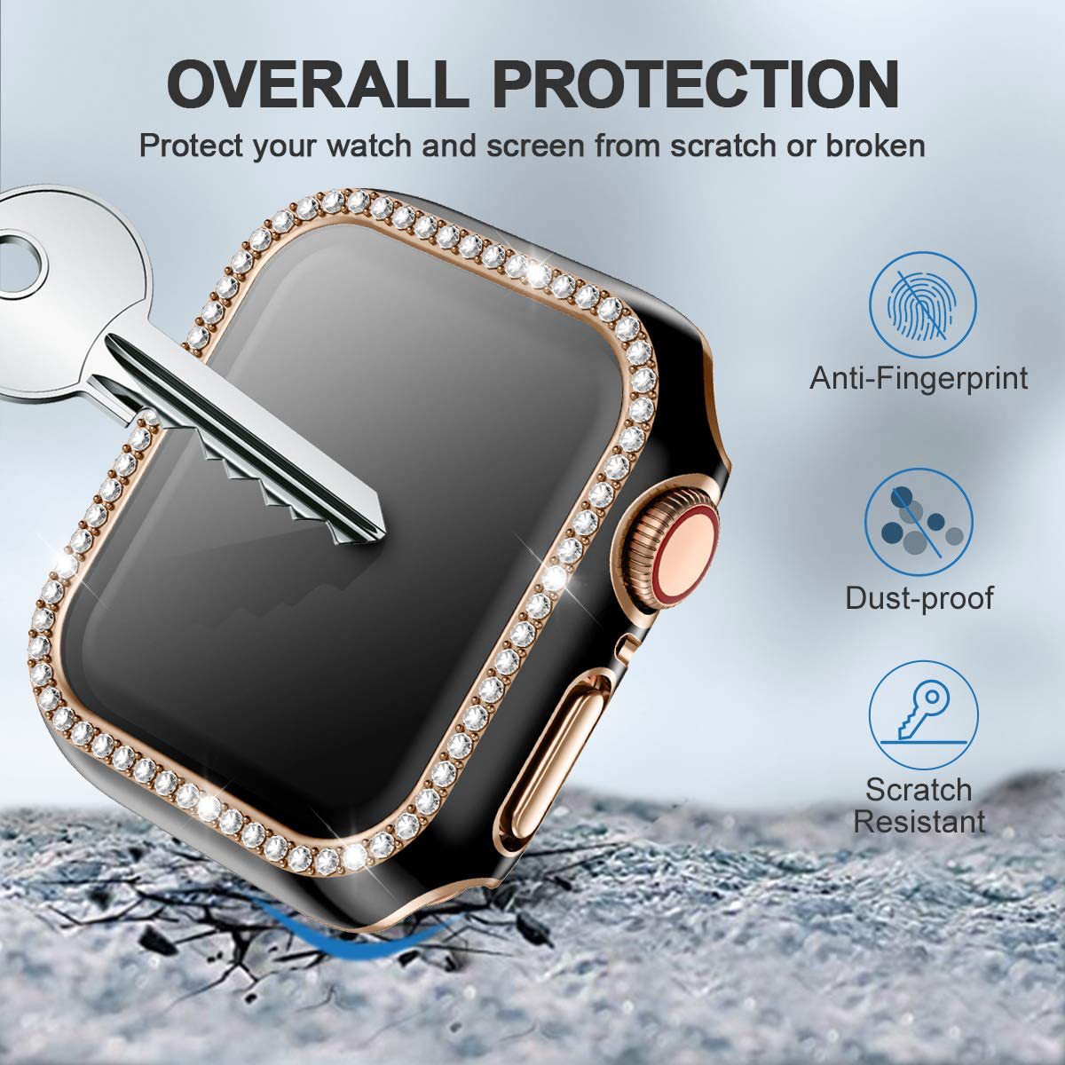 بلينغ الزجاج + غطاء لساعة أبل  - مراجعة Smartwatch Band Accessories وسعره
